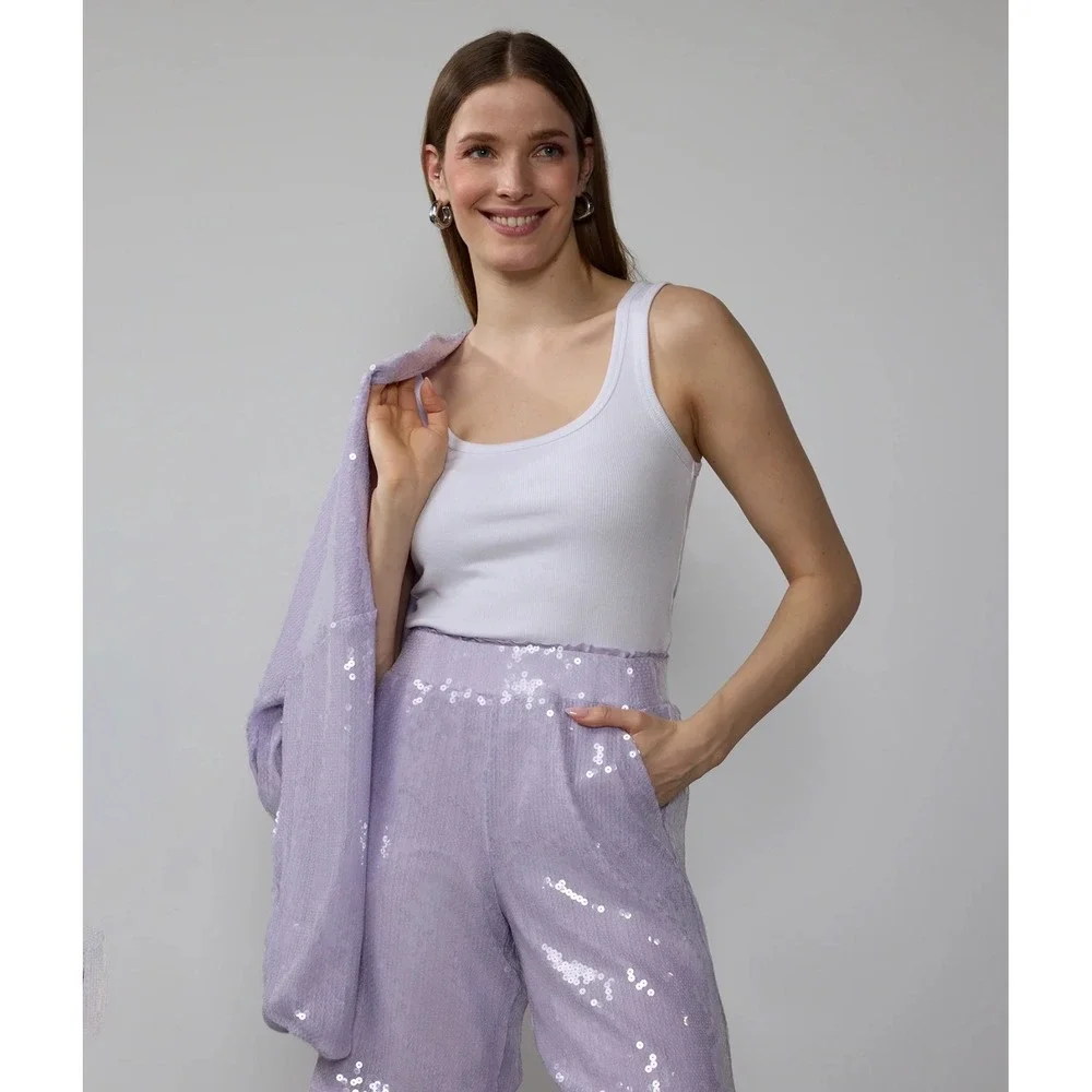 NY&C New‎ York & Company Sequin Shorts Lilac Purple Party Sparkly XL